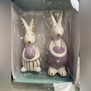 Modern Bunny Ceramic Decor – Set of 2 Pastel Purple & White Bunnies